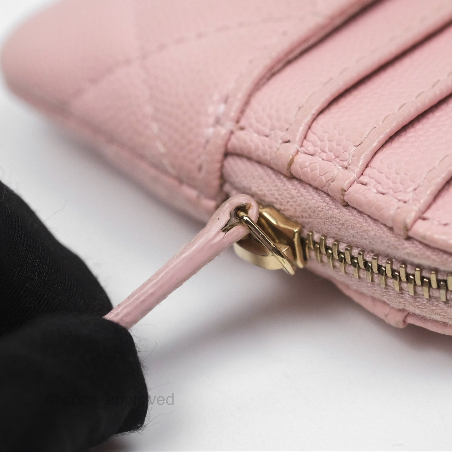 Chanel Quilted Classic Zip Card Holder Wallet Pink Caviar Gold Hardware