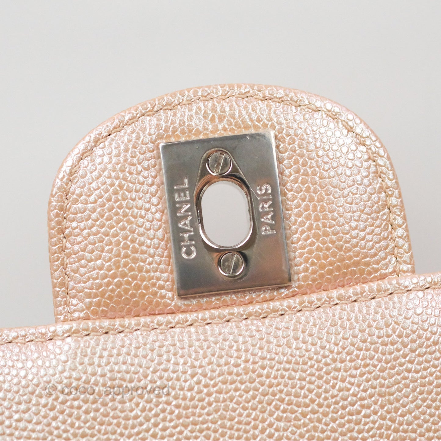 Chanel Chevron Mini Rectangular Flap Iridescent Rose Gold Caviar Ruthenium Hardware 17B