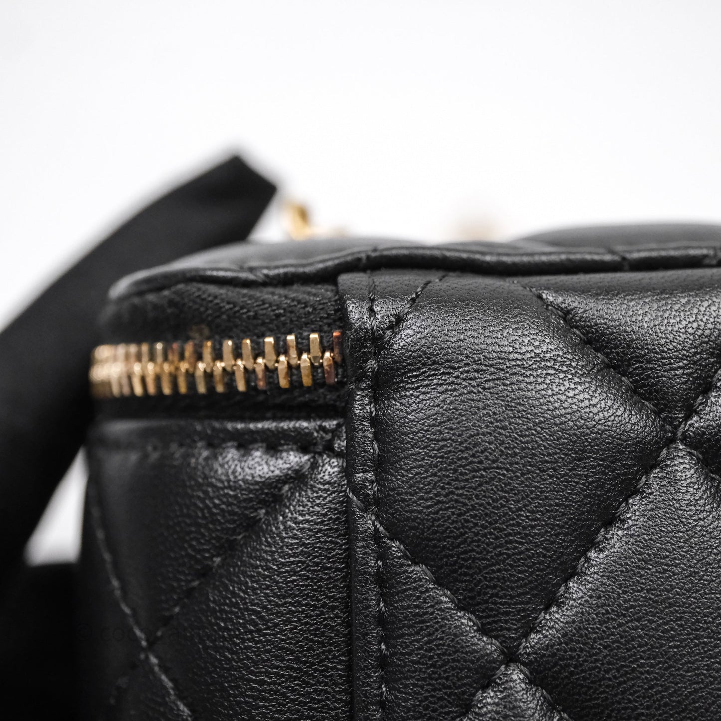 Chanel Mini Vanity With Double Chain Black Lambskin Aged Gold Hardware