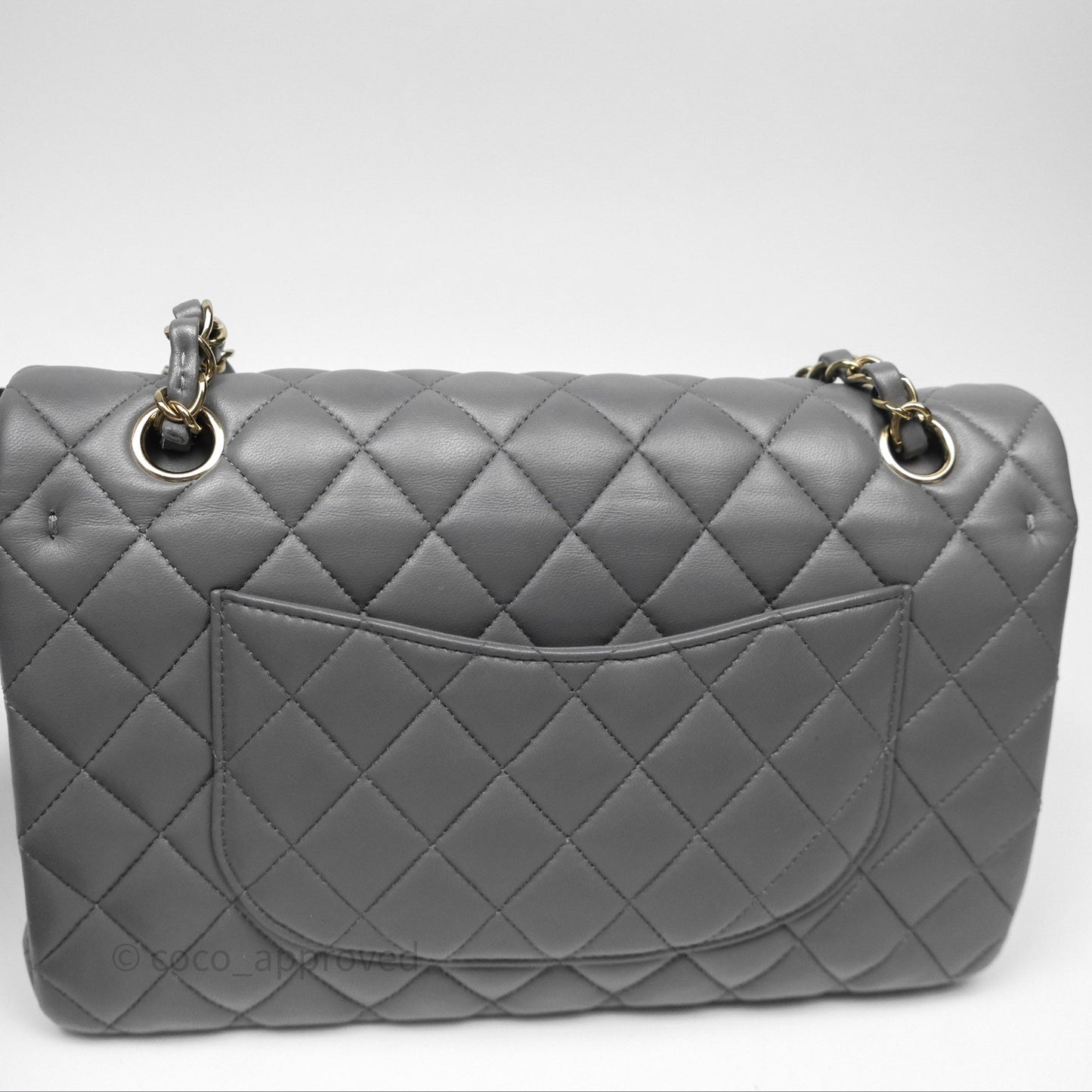 Chanel Classic M/L Medium Flap Quilted Grey Lambskin Gold Hardware