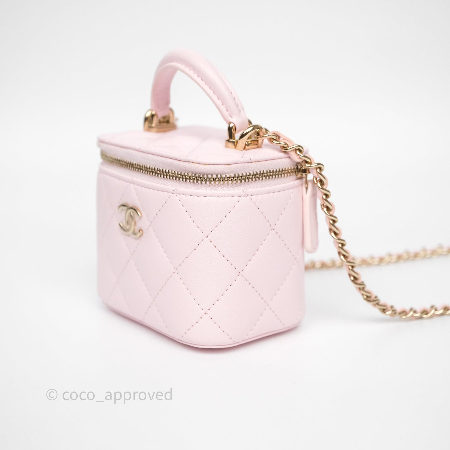 Chanel Mini Top Handle Vanity With Chain Pink Lambskin Gold Hardware