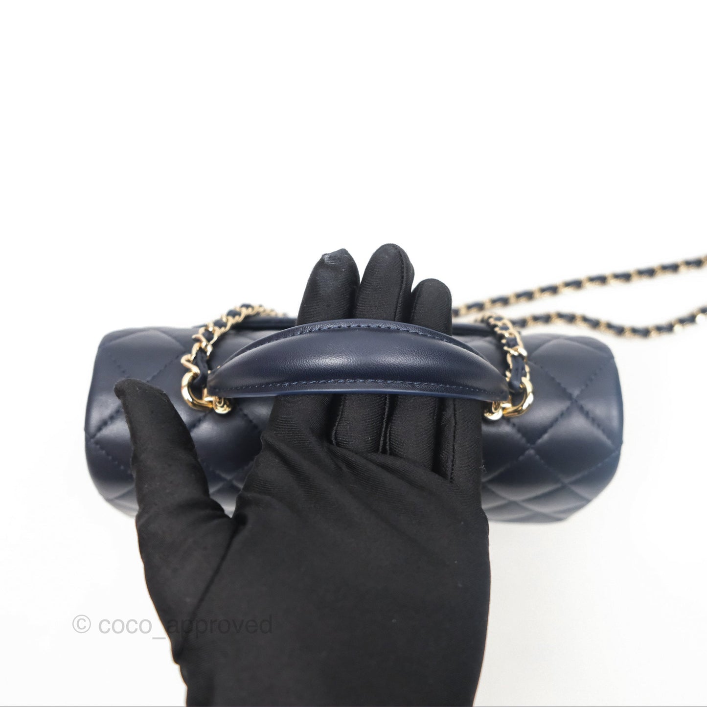 Chanel Top Handle Mini Rectangular Flap Bag Navy Lambskin Gold Hardware