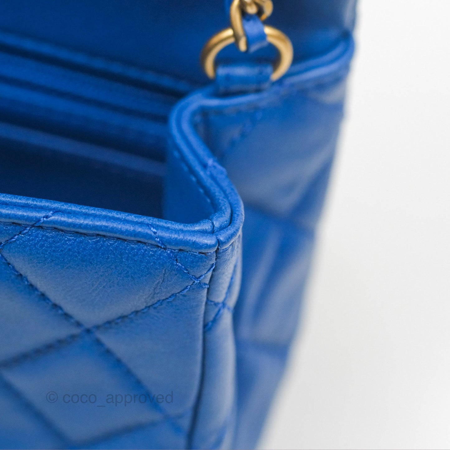 Chanel Pearl Crush Mini Square Quilted Blue Lambskin Aged Gold Hardware