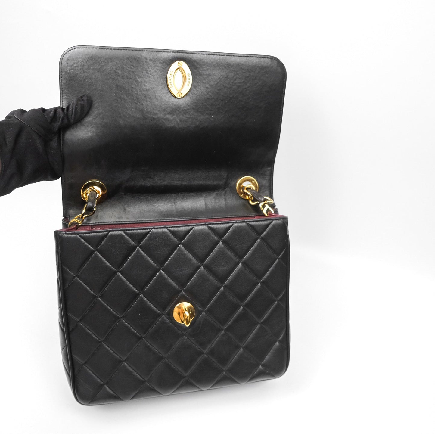 Chanel Vintage Flap Bag Black Lambskin 24K Gold Hardware