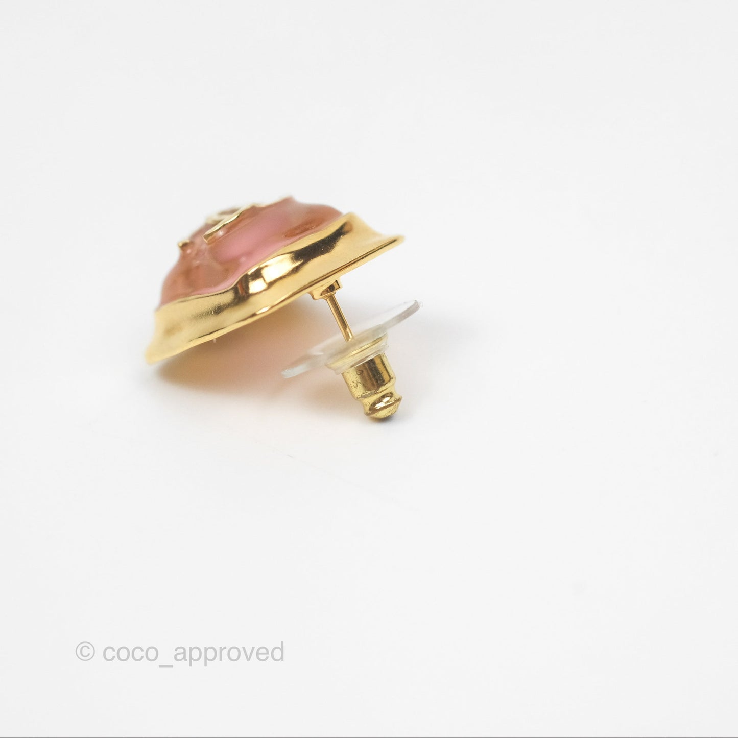 Chanel CC Pink Resin Square Earrings Gold Tone 23C