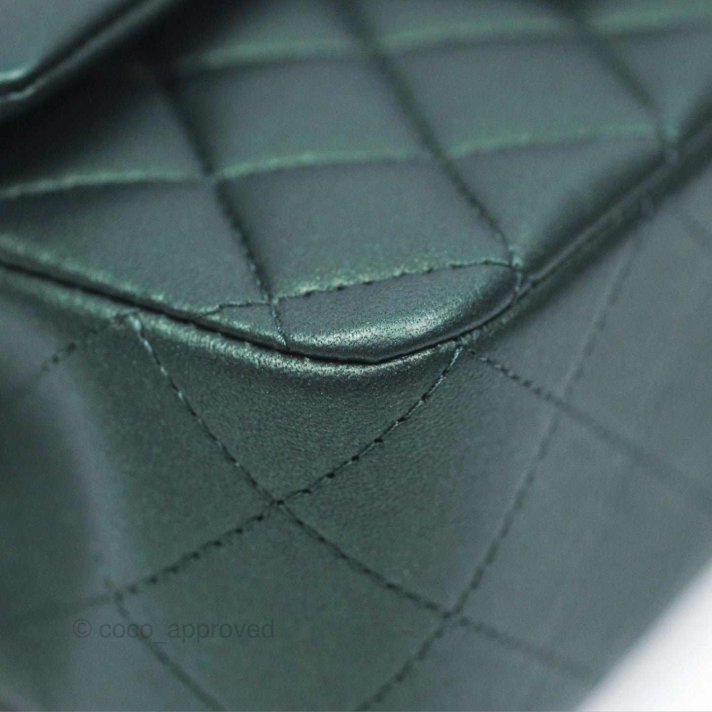 Chanel Top Handle Mini Rectangular Flap Bag Iridescent Dark Green Lambskin Gold Hardware