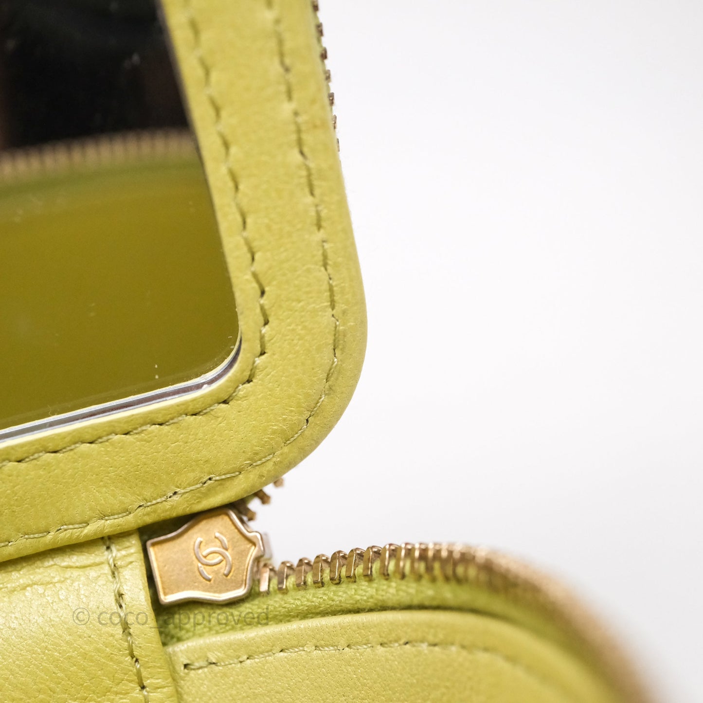 Chanel Quilted Vanity With Chain Lambskin Green Gold Hardware