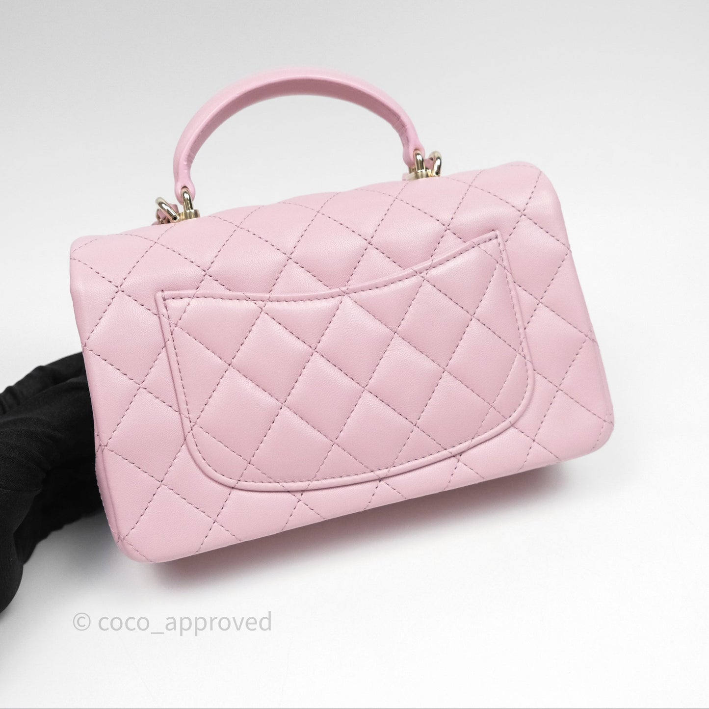 Chanel Top Handle Mini Rectangular Flap Pink Lambskin Gold Hardware