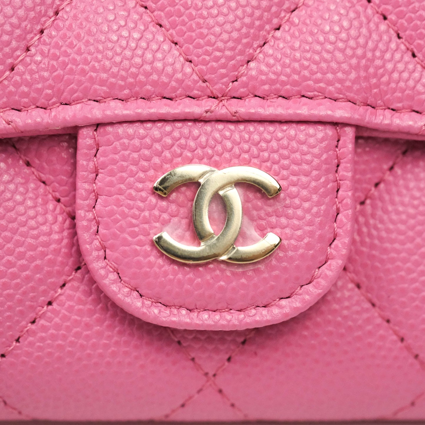 Chanel Caviar Quilted Flap Card Holder Pink Gold Hardware