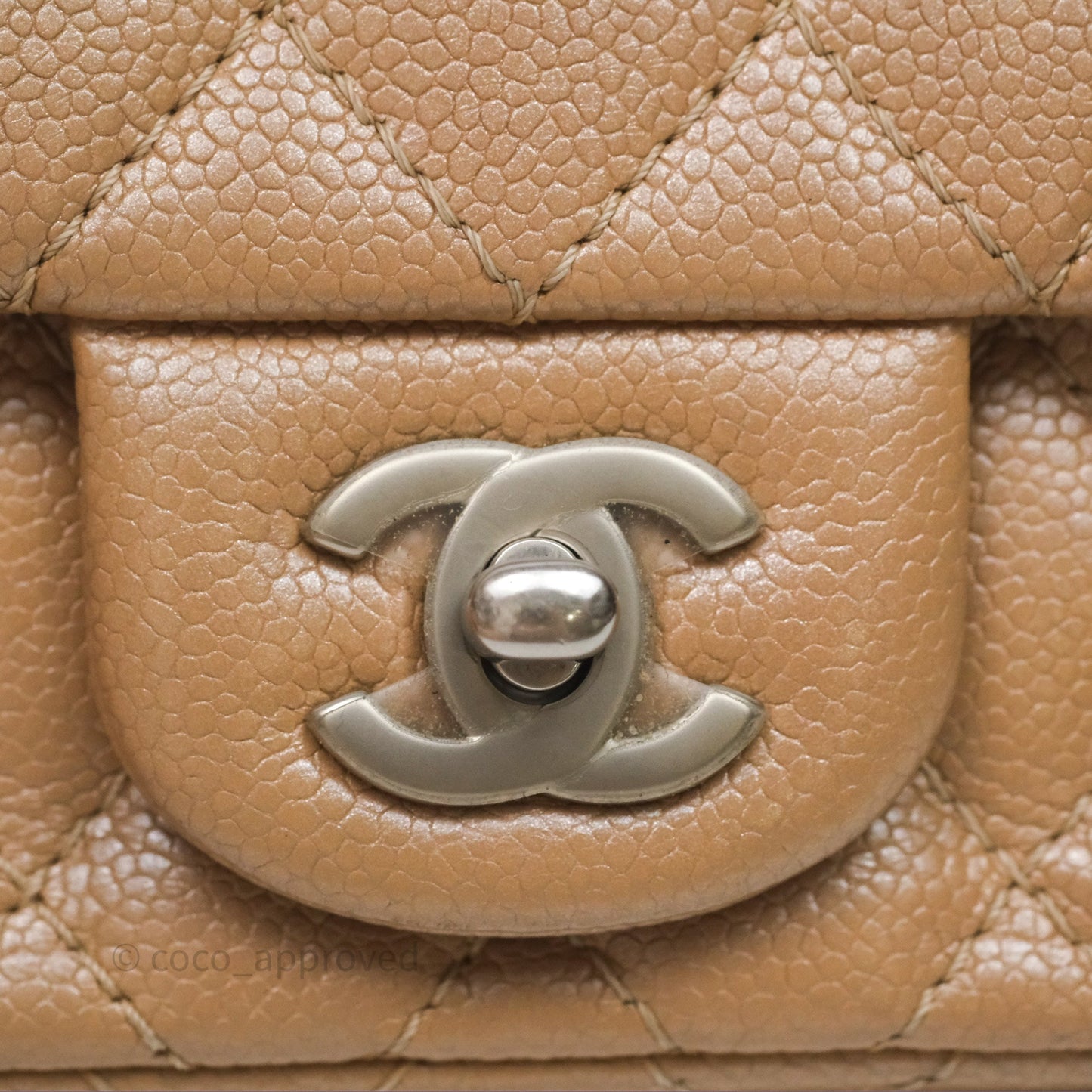 Chanel Quilted Extra Mini Rectangular Flap Beige Caviar Matt Silver Hardware