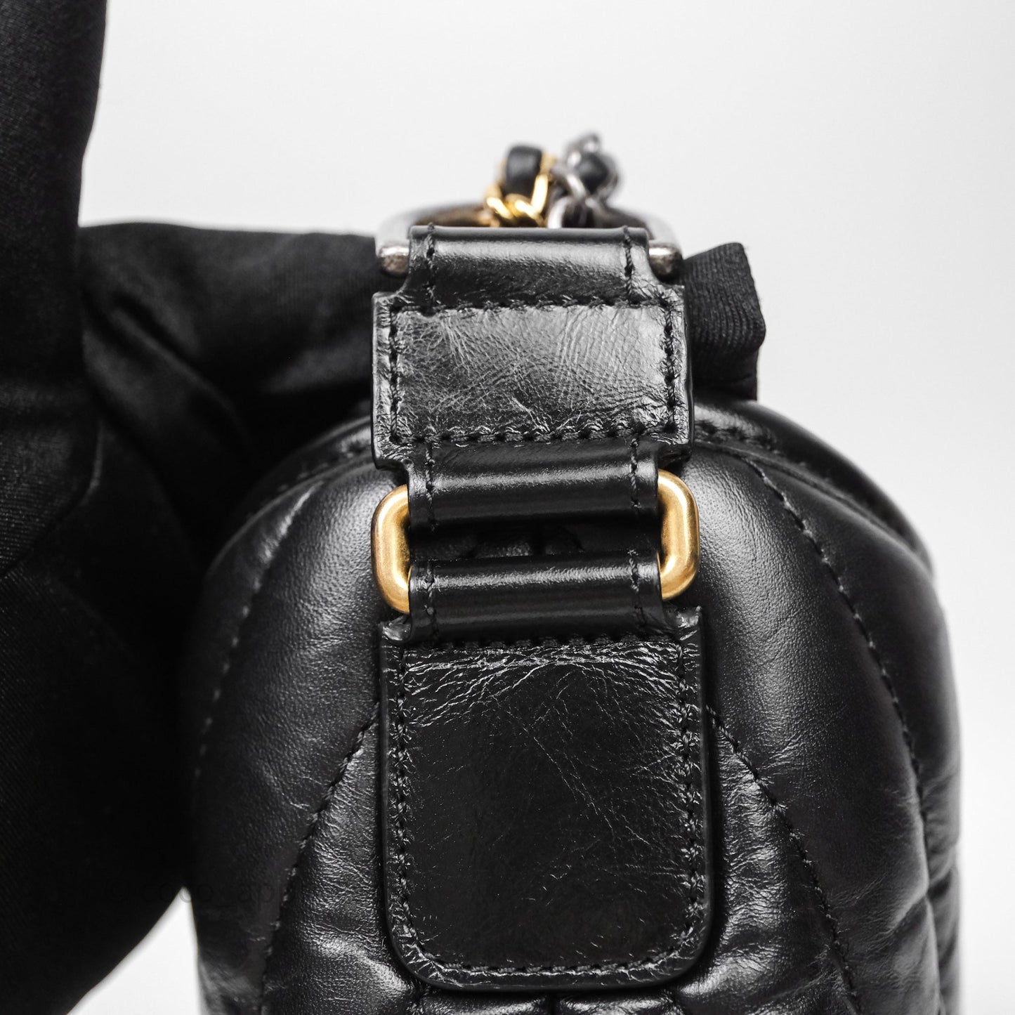 Chanel Small Gabrielle Hobo Chevron Black Aged Calfskin