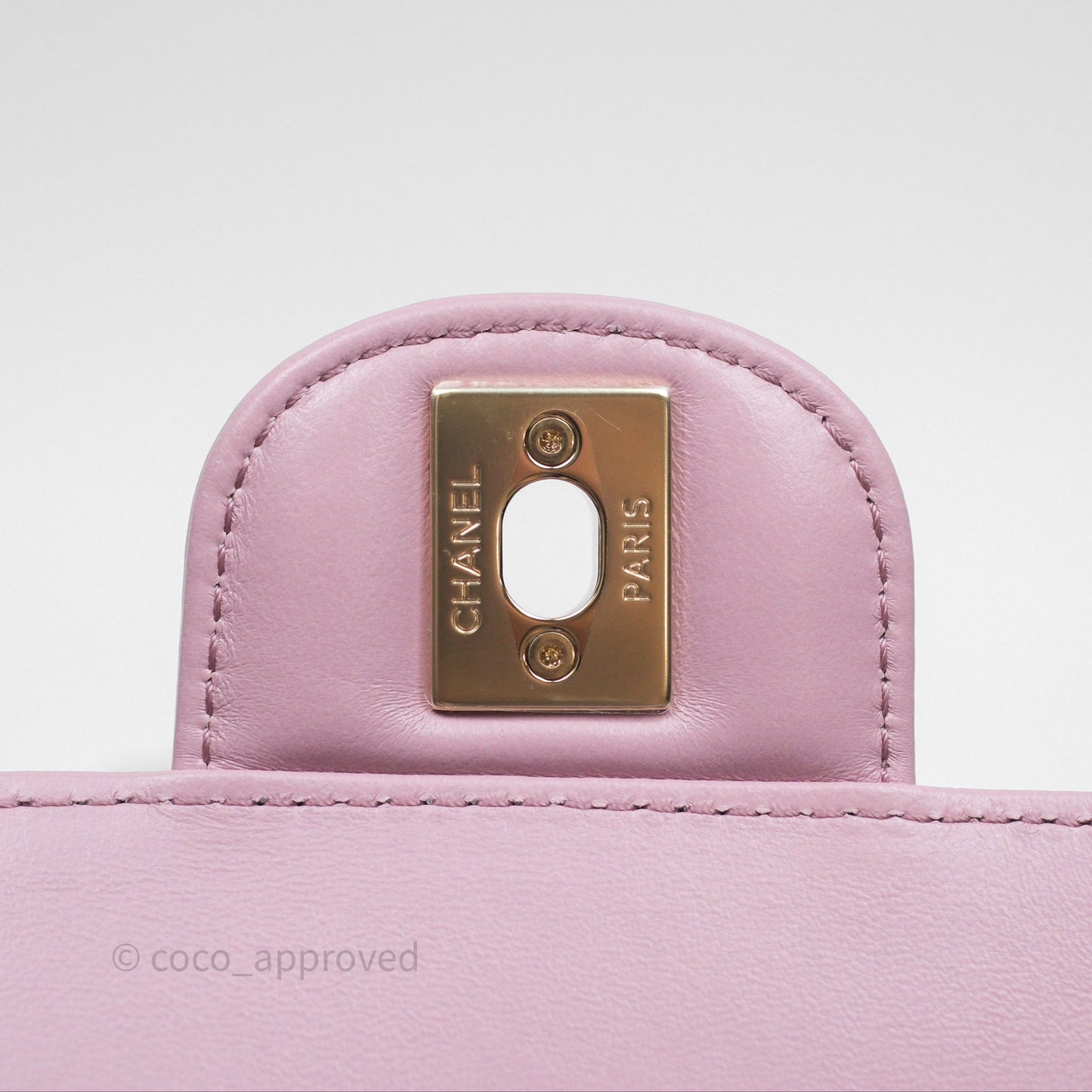 Chanel Logo Top Handle Mini Rectangular Flap Bag Pink Lambskin Gold Hardware