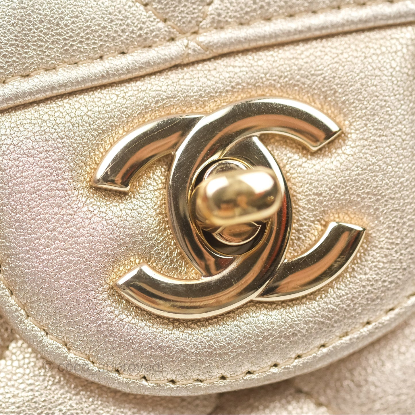 Chanel Quilted Mini Rectangular Iridescent Gold Lambskin Gold Hardware