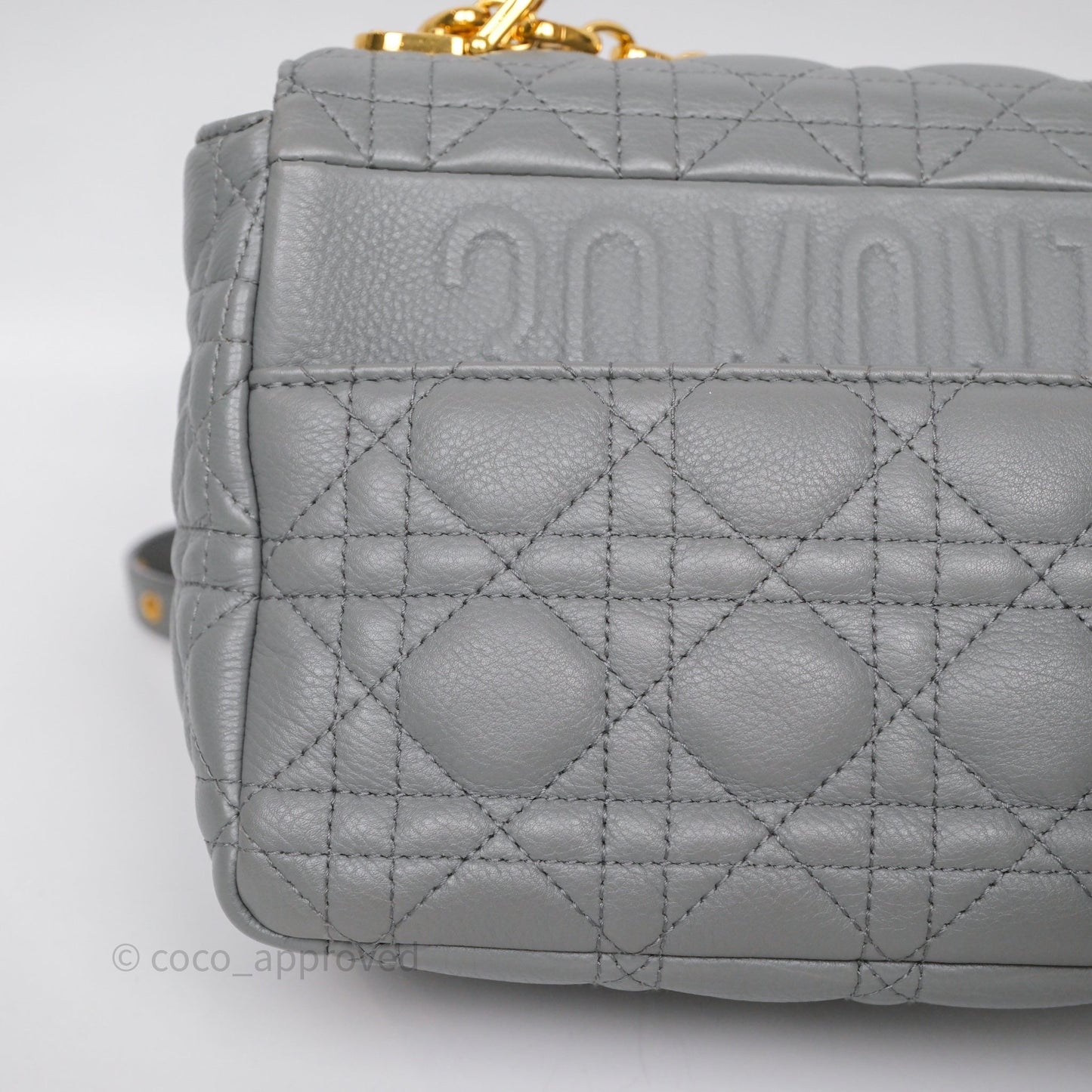 Christian Dior Caro Bag Medium Stone Grey Cannage Calfskin Gold Hardware