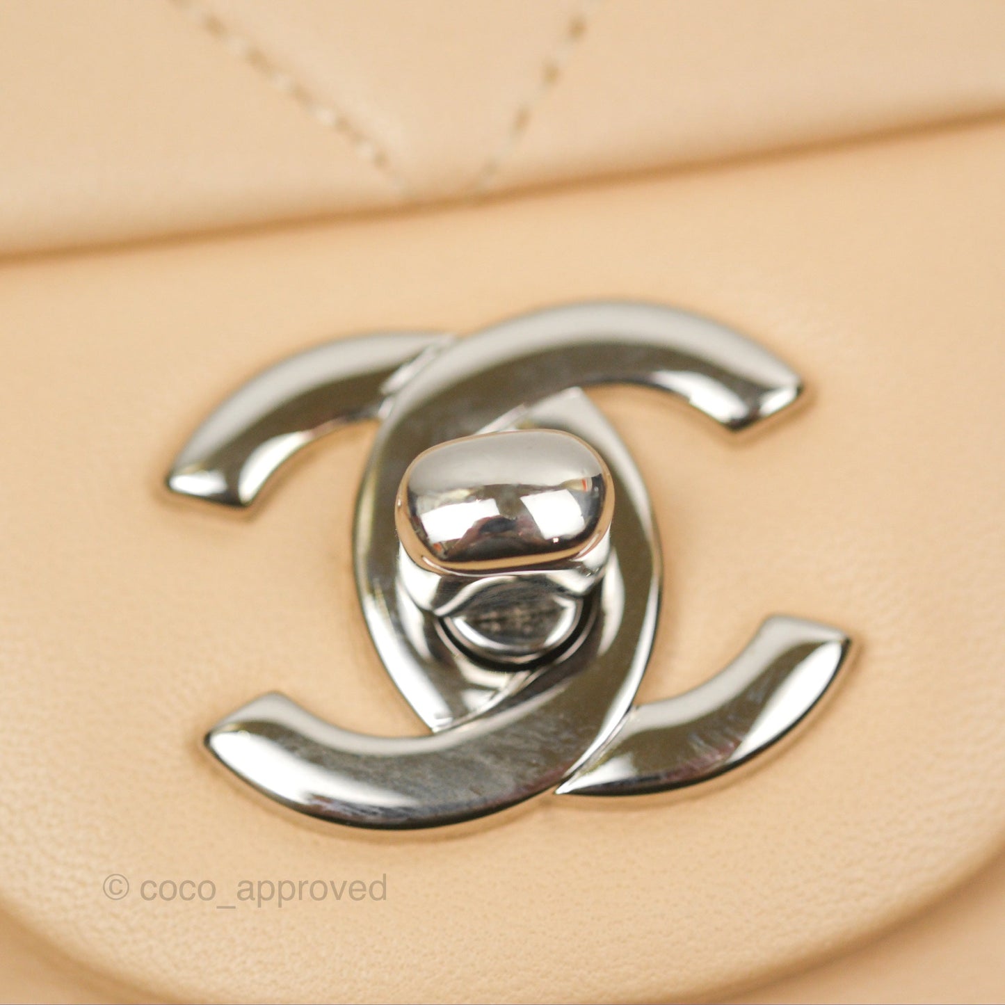 Chanel Classic M/L Medium Flap Quilted Beige Lambskin Silver Hardware