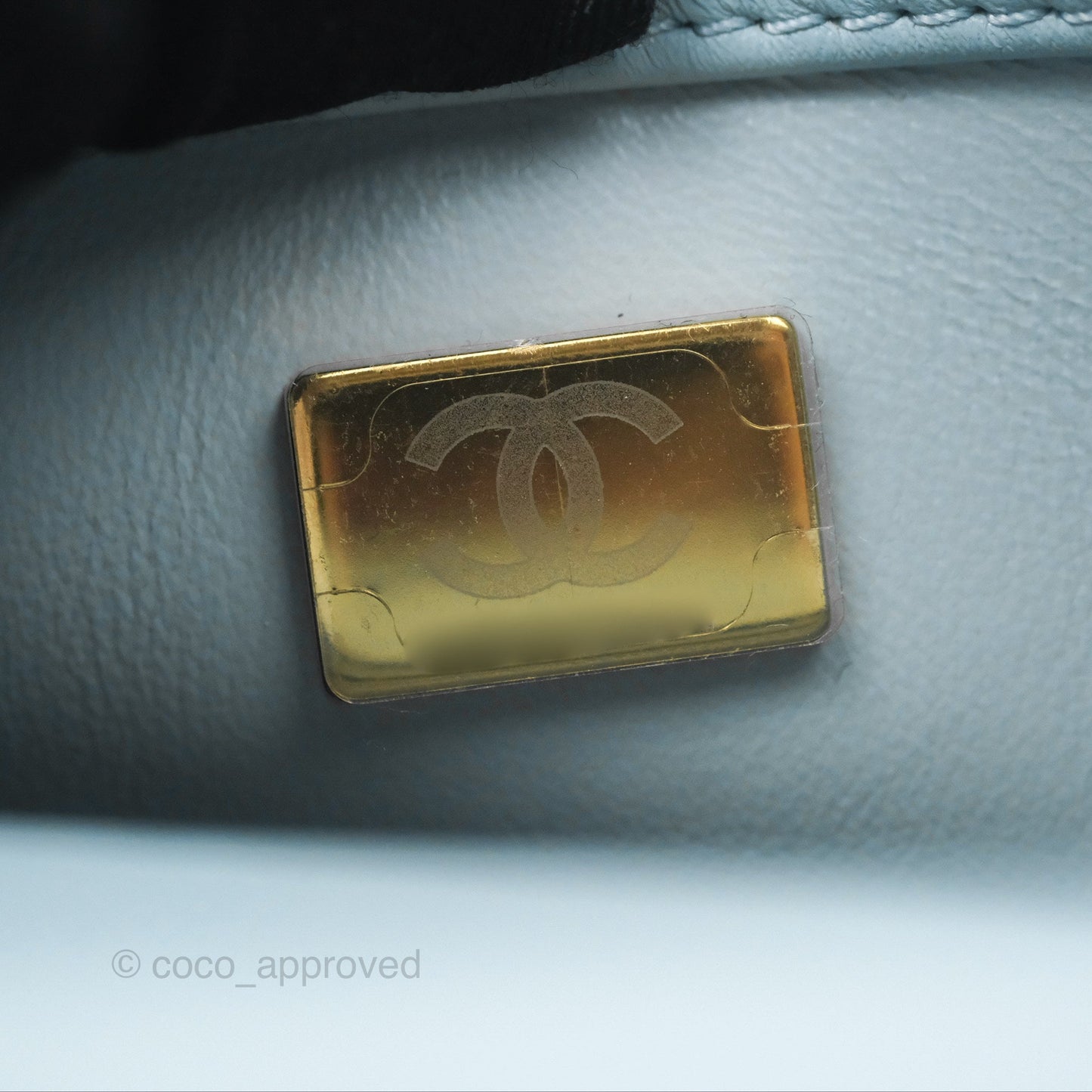 Chanel Quilted Enamel Pending CC Small Square Flap Baby Blue Lambskin 22P