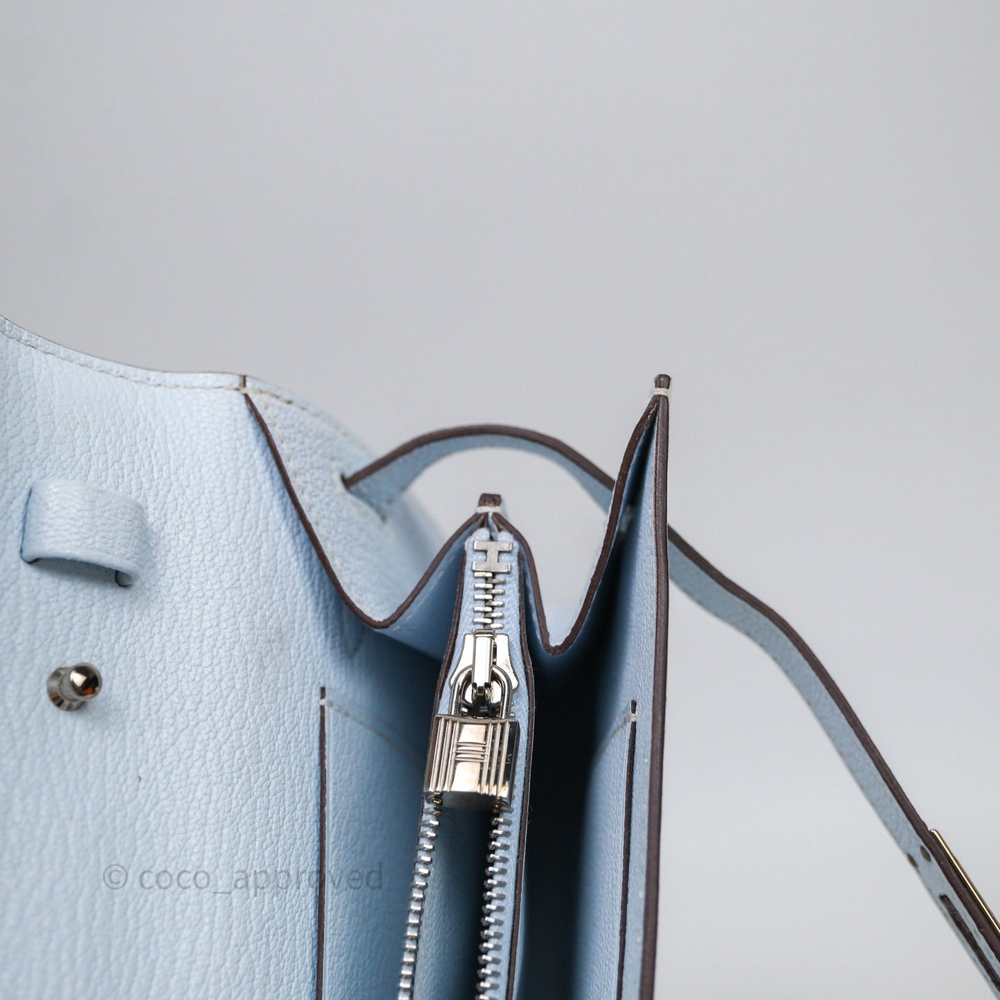 Hermès Kelly To Go Bleu Brume T0 Chèvre Mysore Palladium Hardware