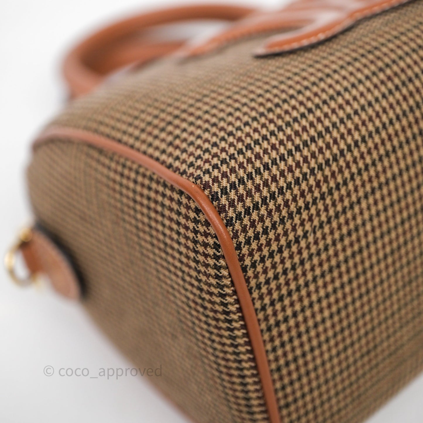Celine Small Brown Houndstooth Boston Cuir Triomphe Tan Smooth Calfskin Bag