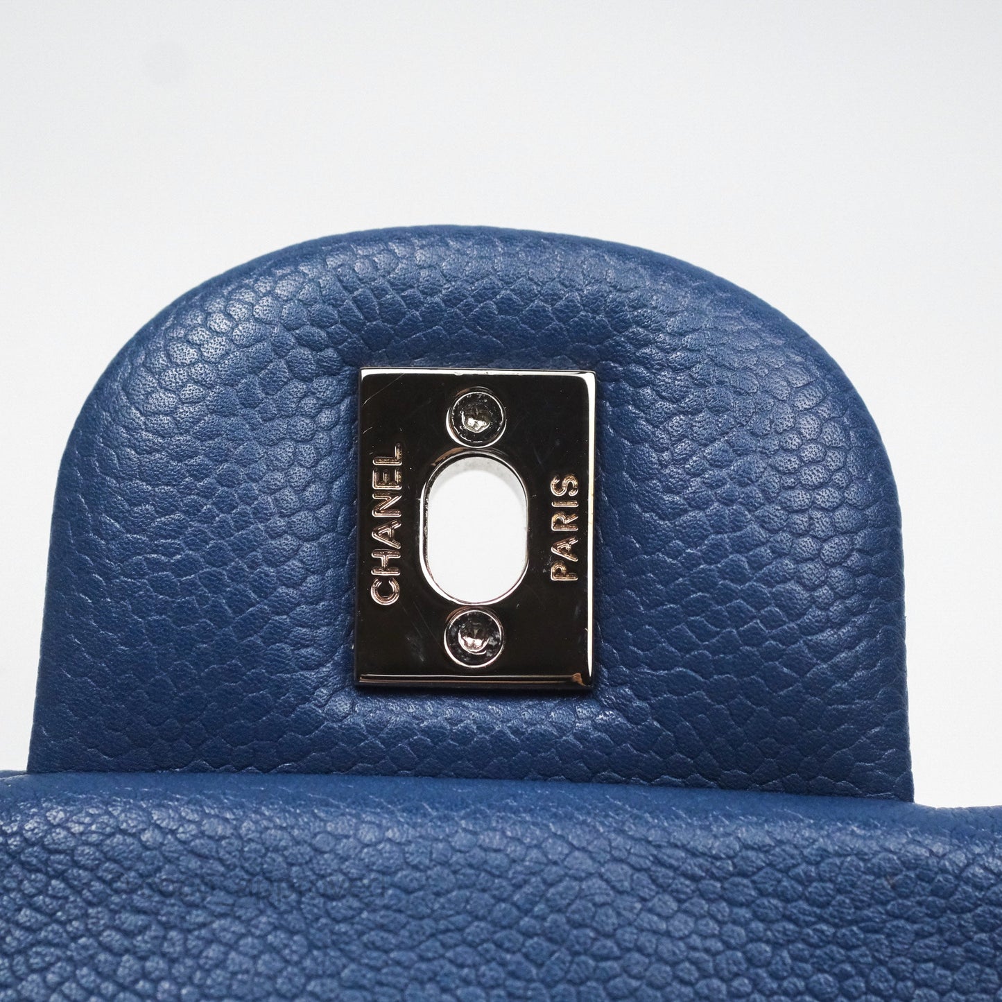 Chanel Quilted East West Flap Bag Blue Caviar Silver Hardware