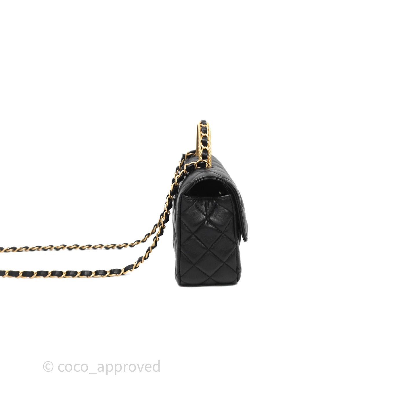 Chanel Top Handle Mini Rectangular Flap Bag Black Lambskin Aged Gold Hardware