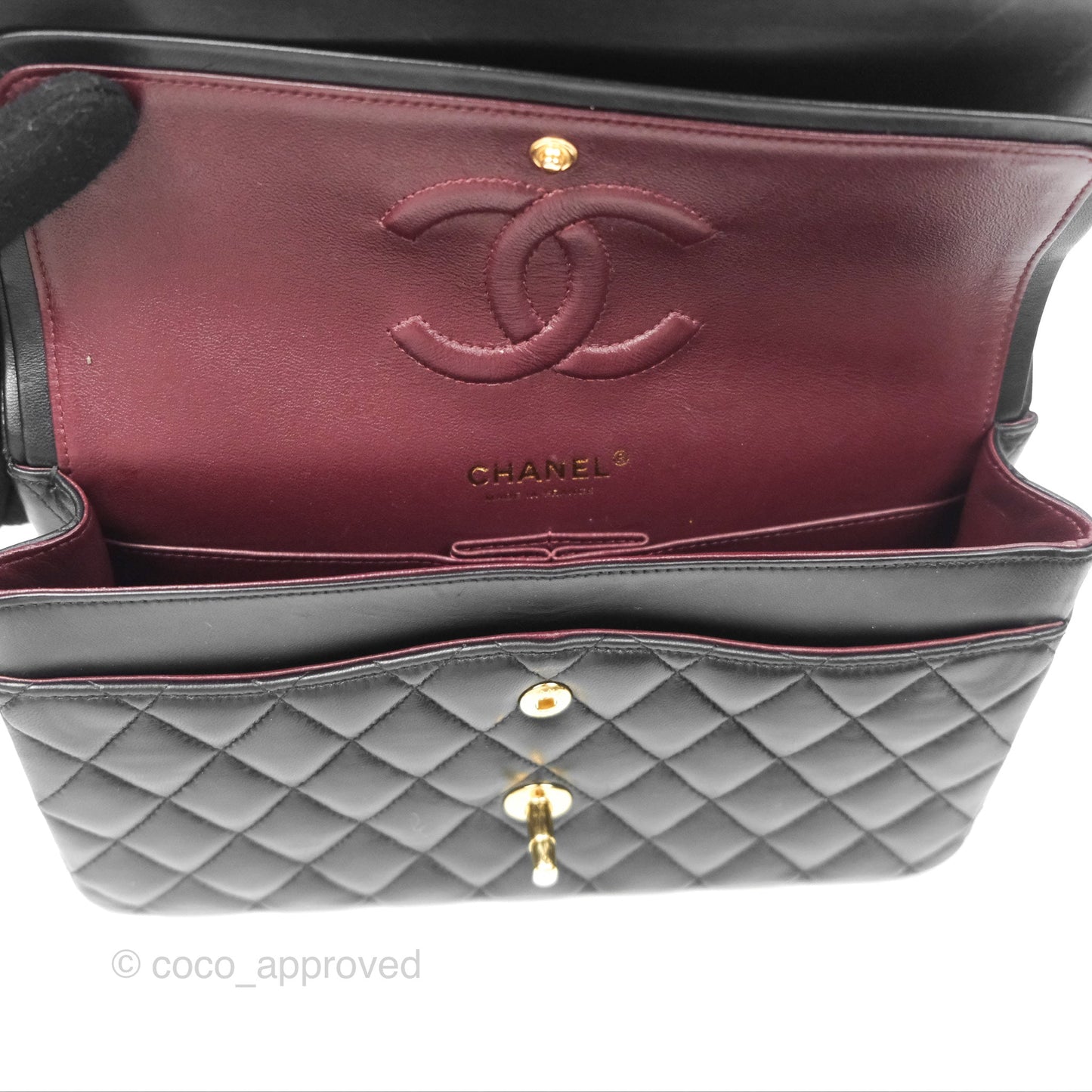 Chanel Classic M/L Medium Flap Quilted Black Lambskin Gold Hardware