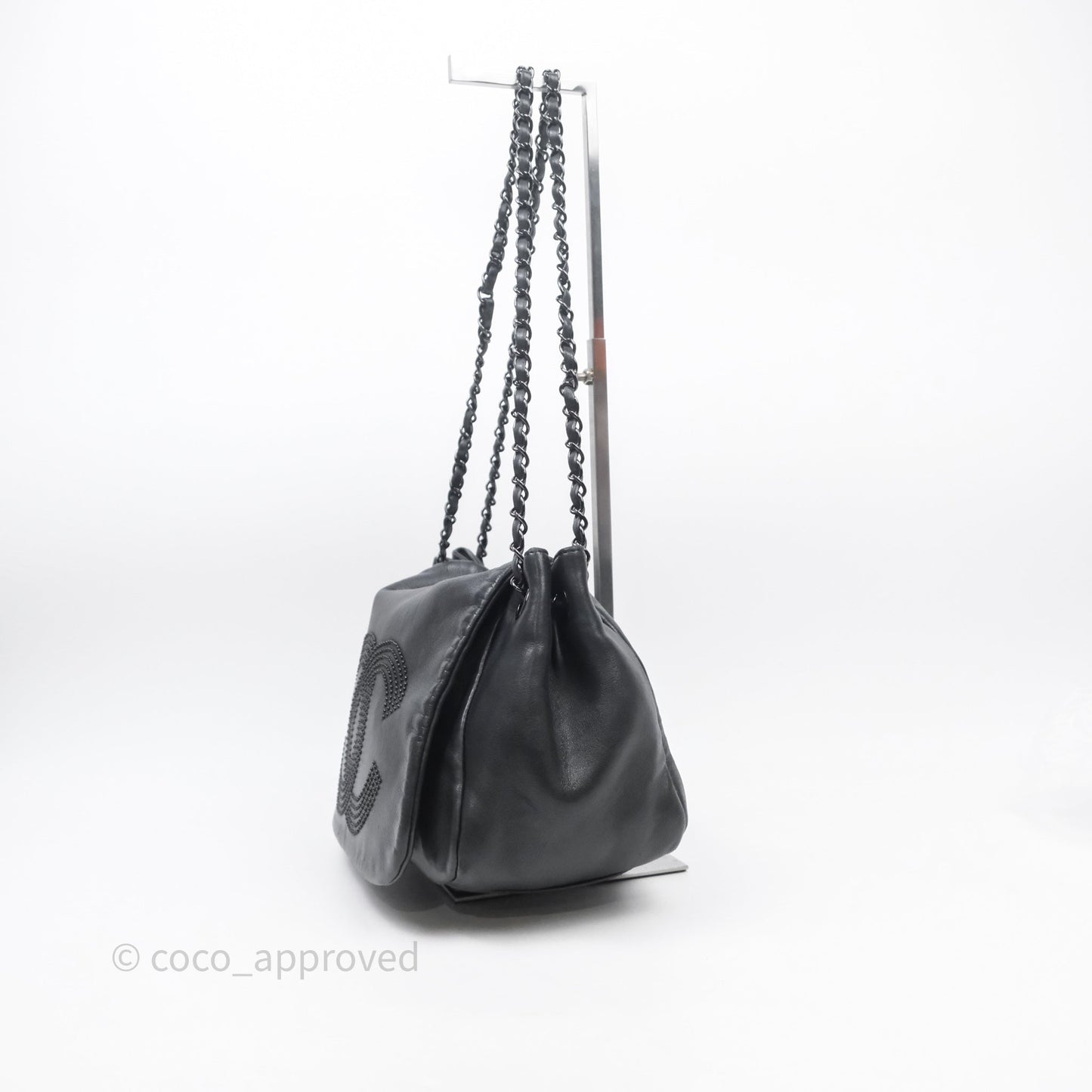 Chanel Lambskin Studded Accordion Black CC Flap Bag So Black Hardware