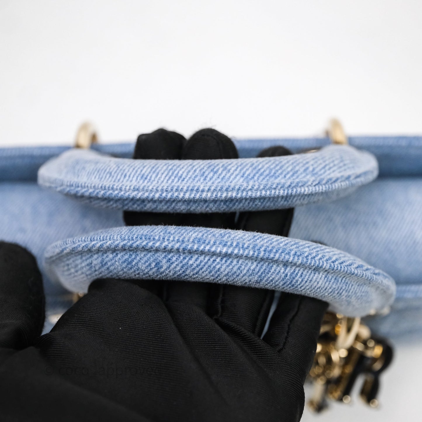 Christian Dior Small Lady D-Joy Bag Washed Blue Denim Cannage Gold Hardware