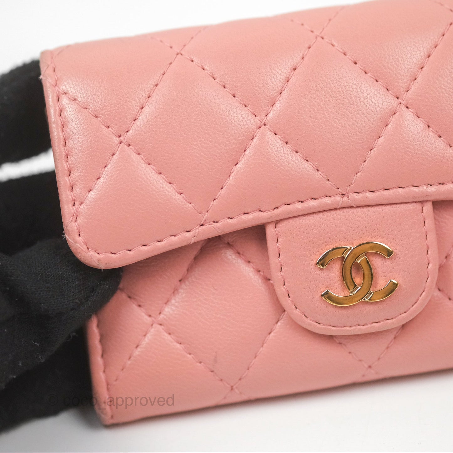 Chanel Quilted Flap Card Holder Pink Lambskin Gold Hardware