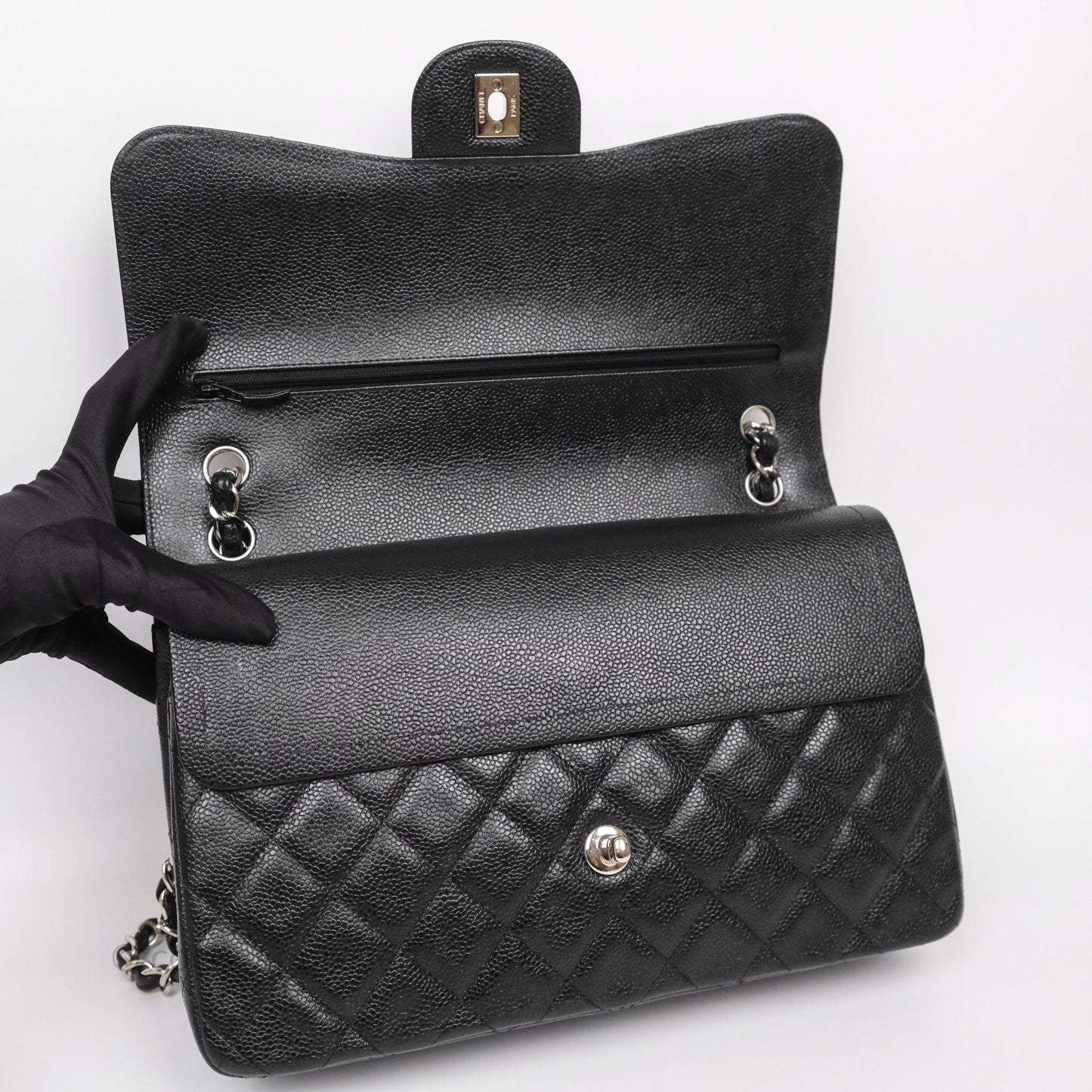 Chanel Jumbo Double Flap Black Caviar Silver Hardware⁣⁣