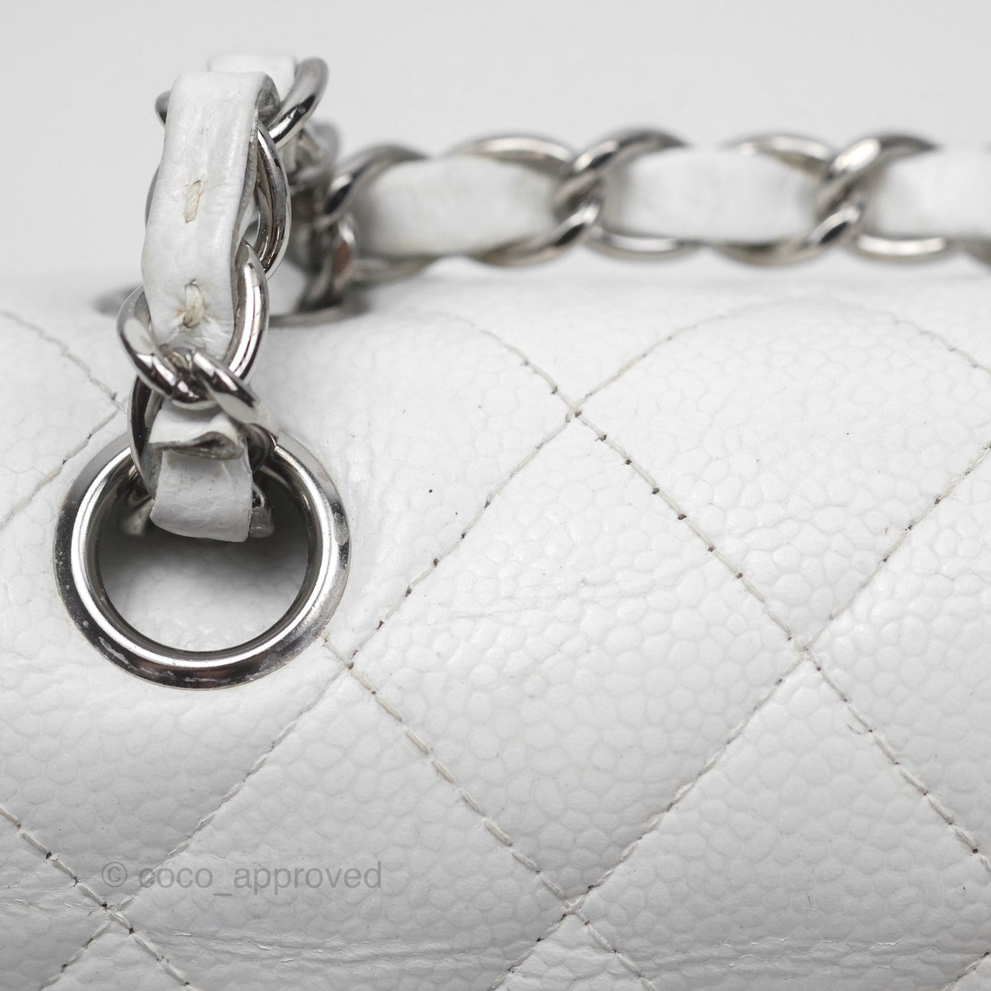 Chanel Classic M/L Medium Double Flap White Caviar Silver Hardware
