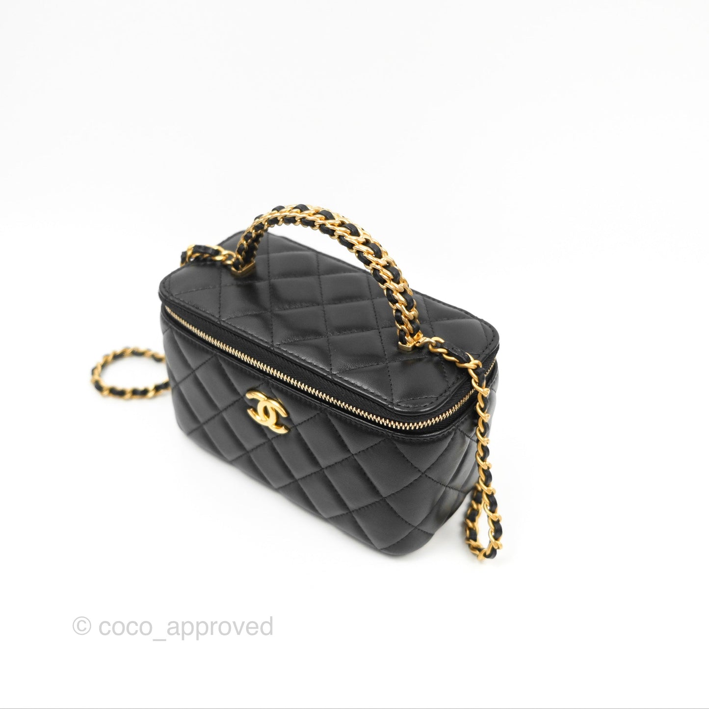 Chanel Vanity Rectangular with Top Handle Black Lambskin Aged Gold Hardware