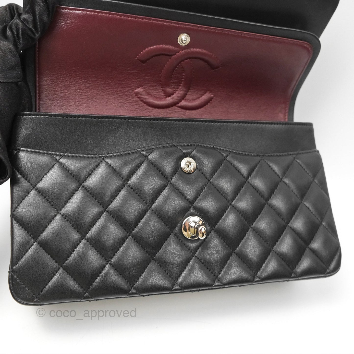 Chanel Classic M/L Medium Flap Quilted Black Lambskin Silver Hardware