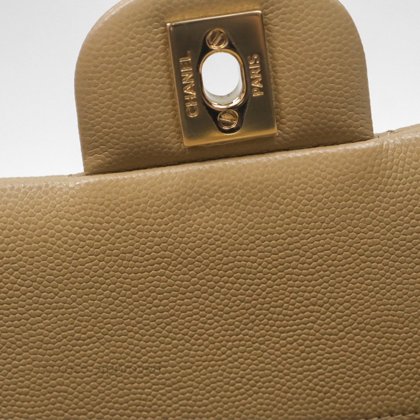 Chanel Classic M/L Medium Flap Quilted Dark Beige Caviar Gold Hardware
