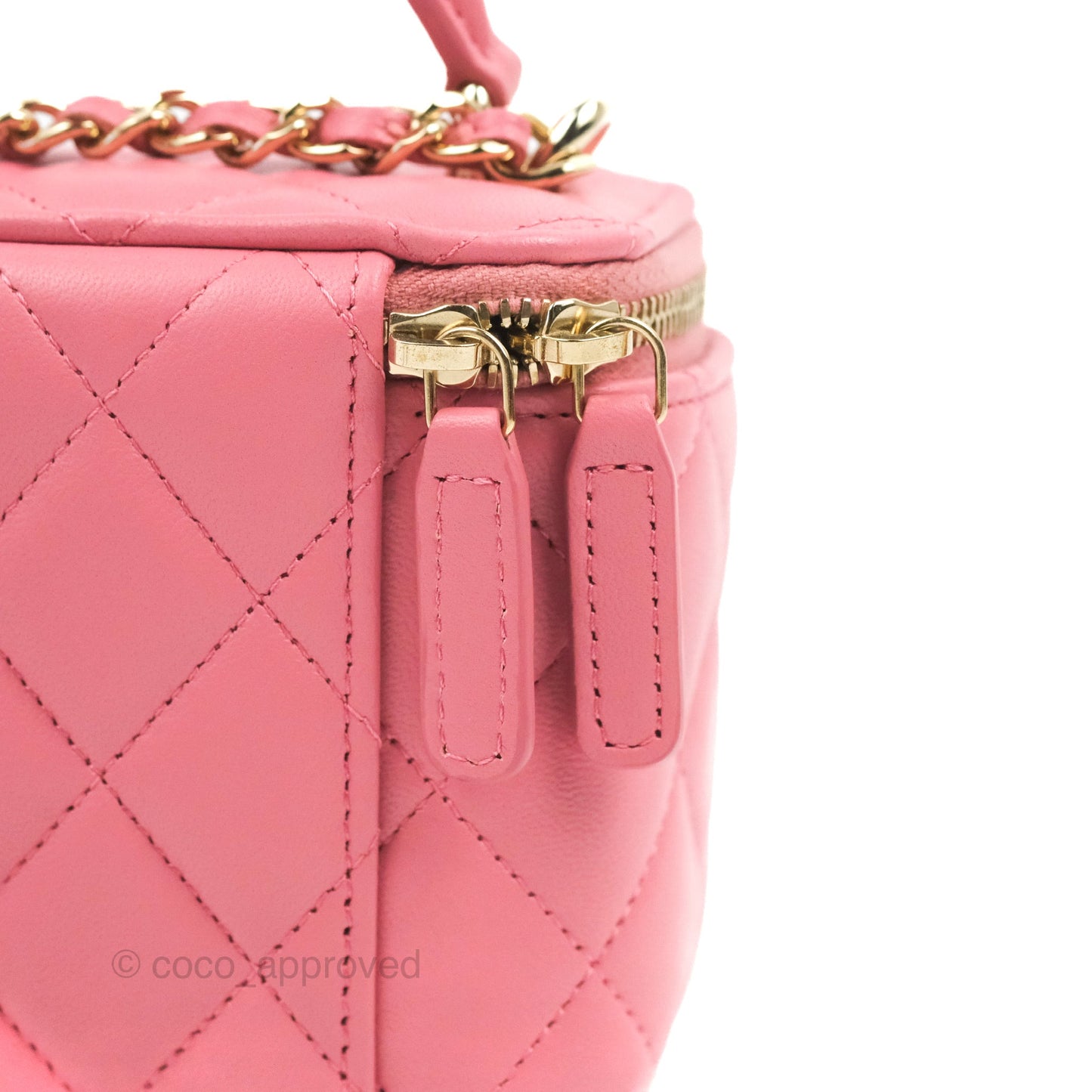 Chanel Mini Top Handle Vanity With Chain Pink Lambskin Gold Hardware