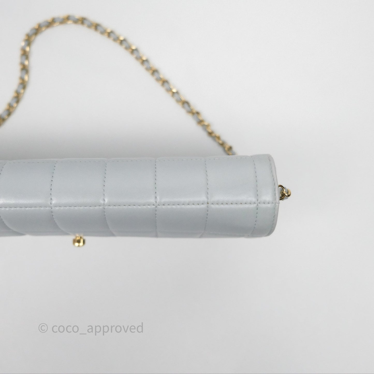 Chanel East West Chocolate Bar Flap Bag Blue Lambskin 24K Gold Hardware