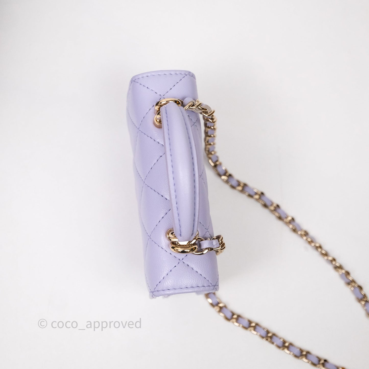 Chanel Mini Handle Flap Coin Purse With Chain Lilac Lambskin Gold Hardware