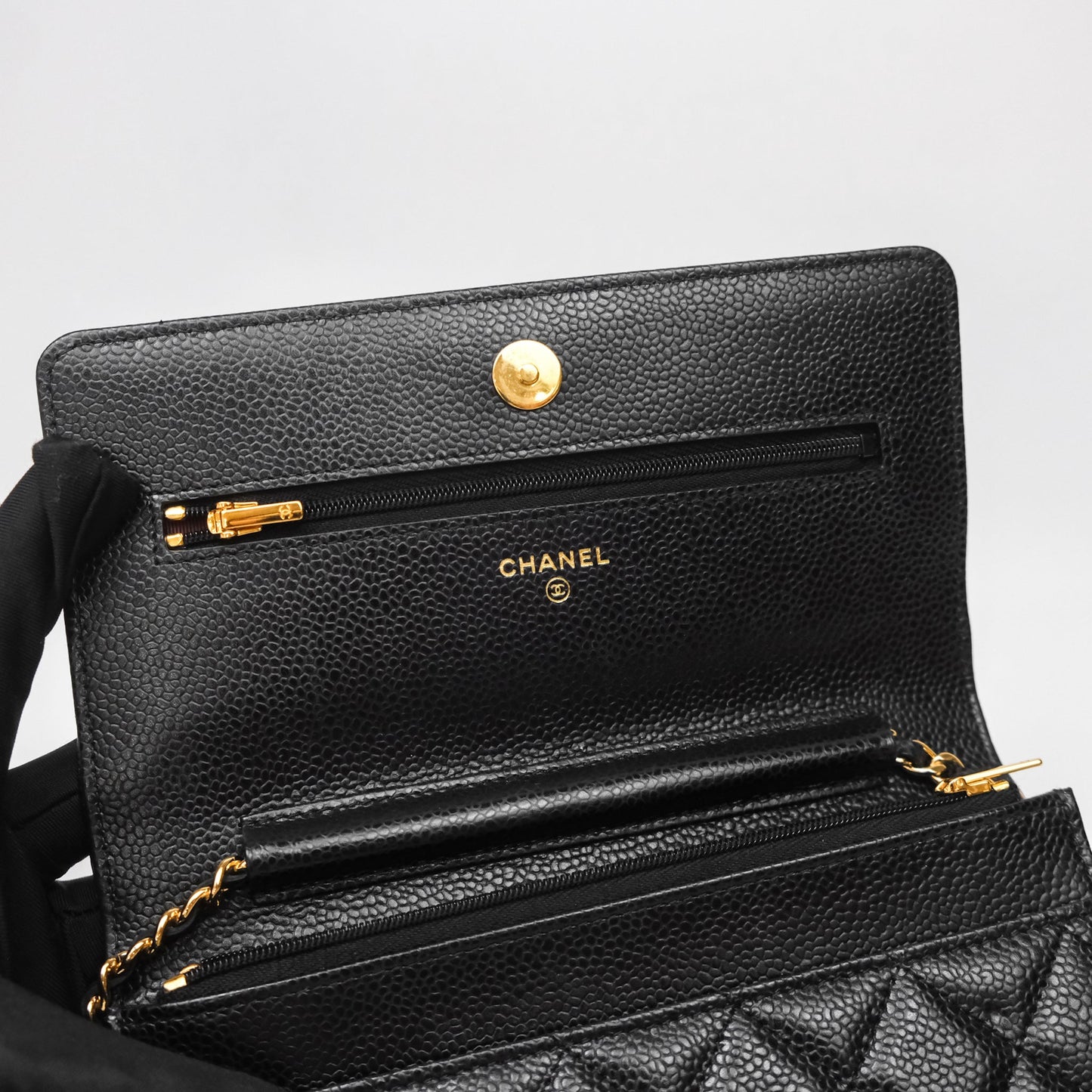 Chanel Quilted WOC Black Caviar Gold Hardware