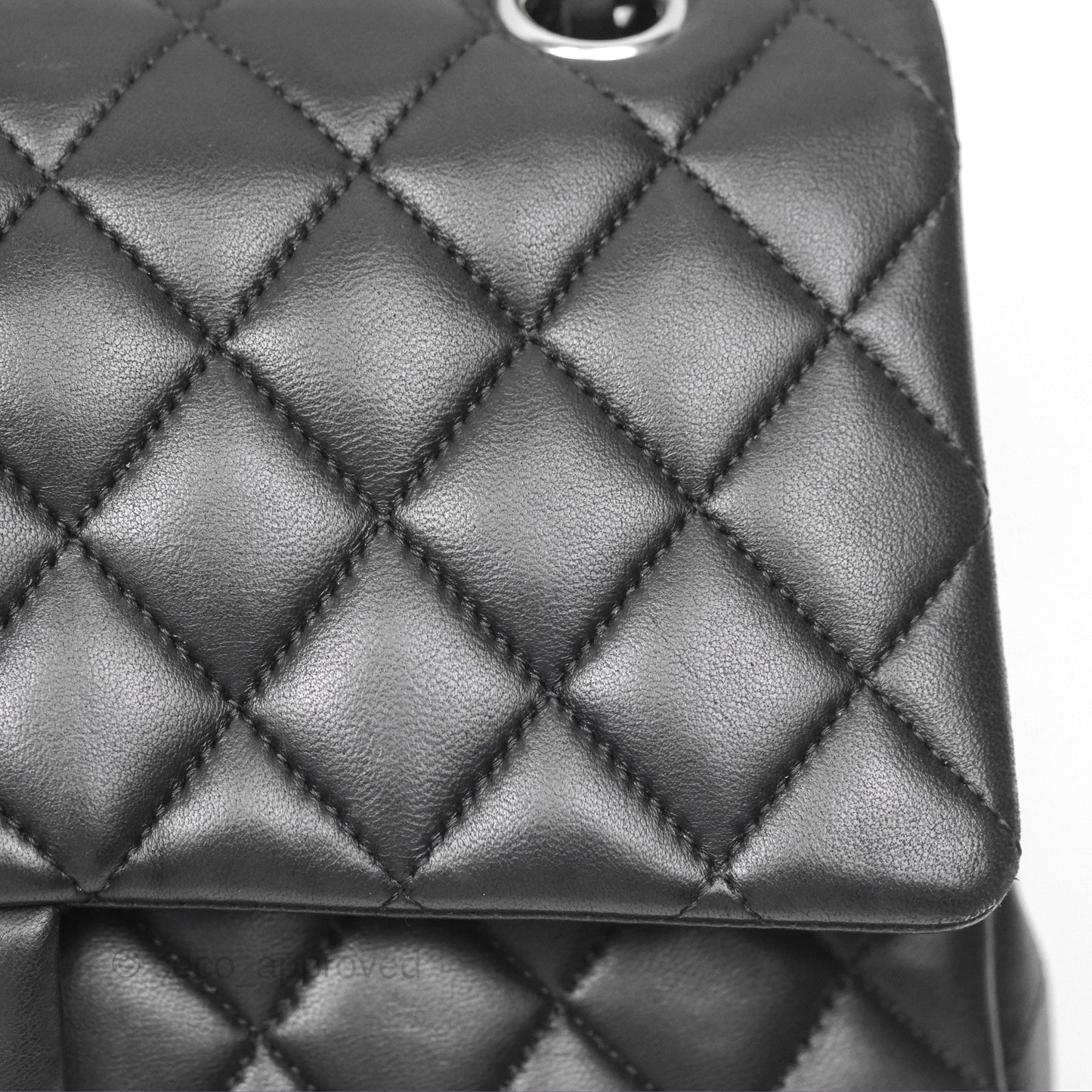 Chanel Classic M/L Medium Flap Quilted Black Lambskin Silver Hardware
