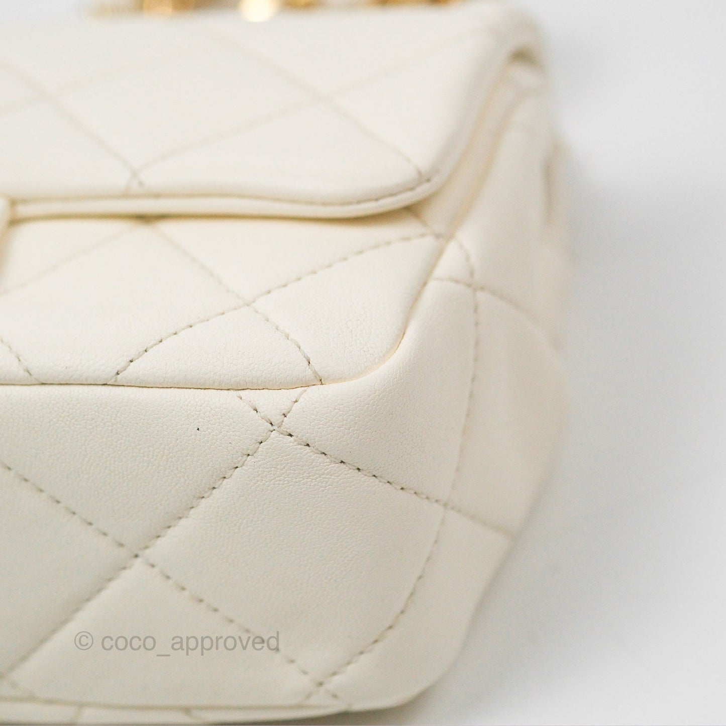 Chanel Quilted Flap Bag With Chanel Logo Top Handle White Calfskin Gold Hardware