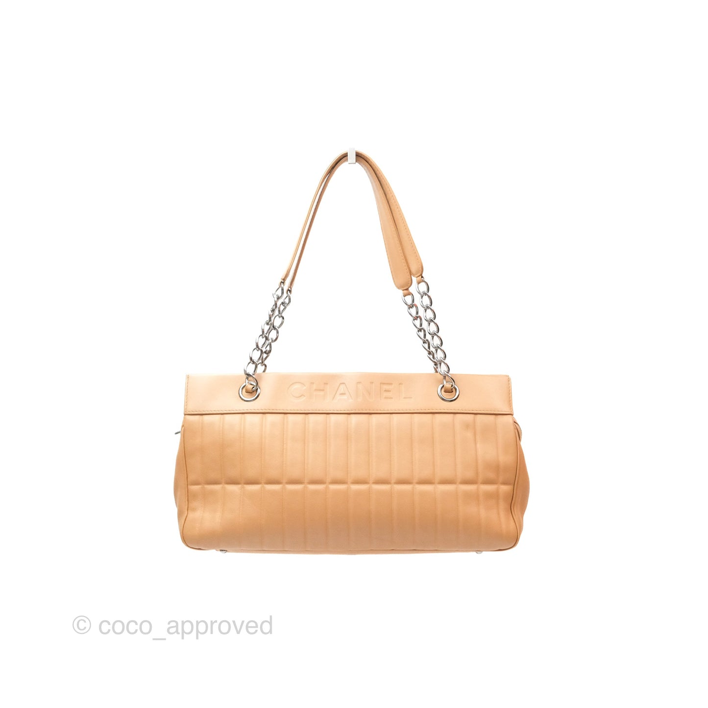 Chanel Vertical Quilted Lax East West Shoulder Bag Beige Calfskin