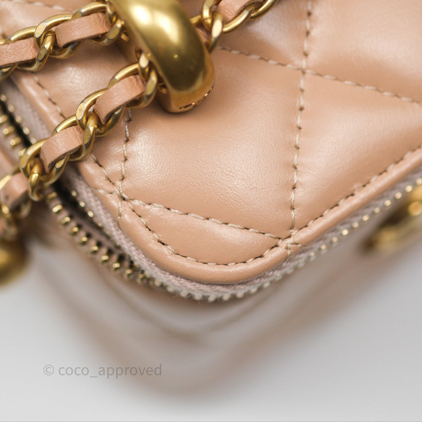 Chanel Quilted Mini Perfect Fit Vanity With Chain Beige Calfskin Aged Gold Hardware