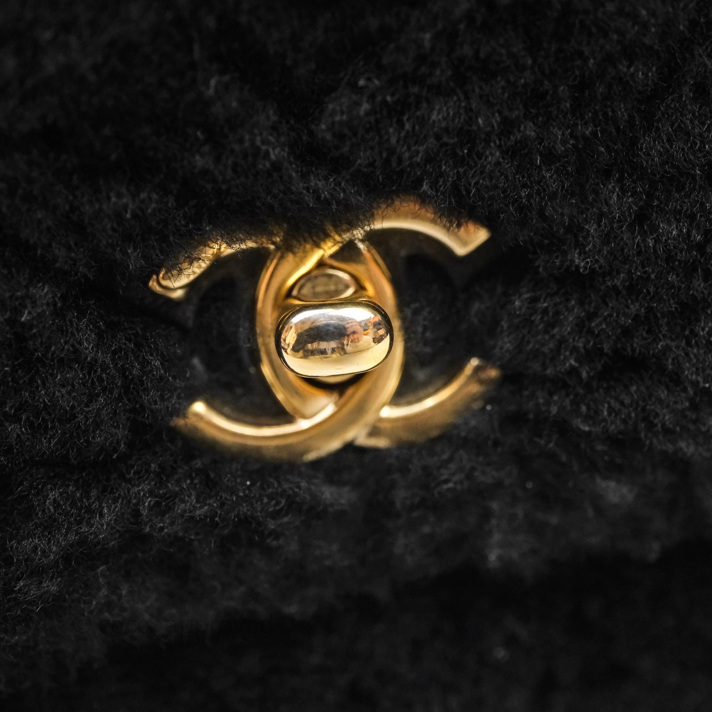 Chanel Small Coco Handle Shearling Black Gold Hardware