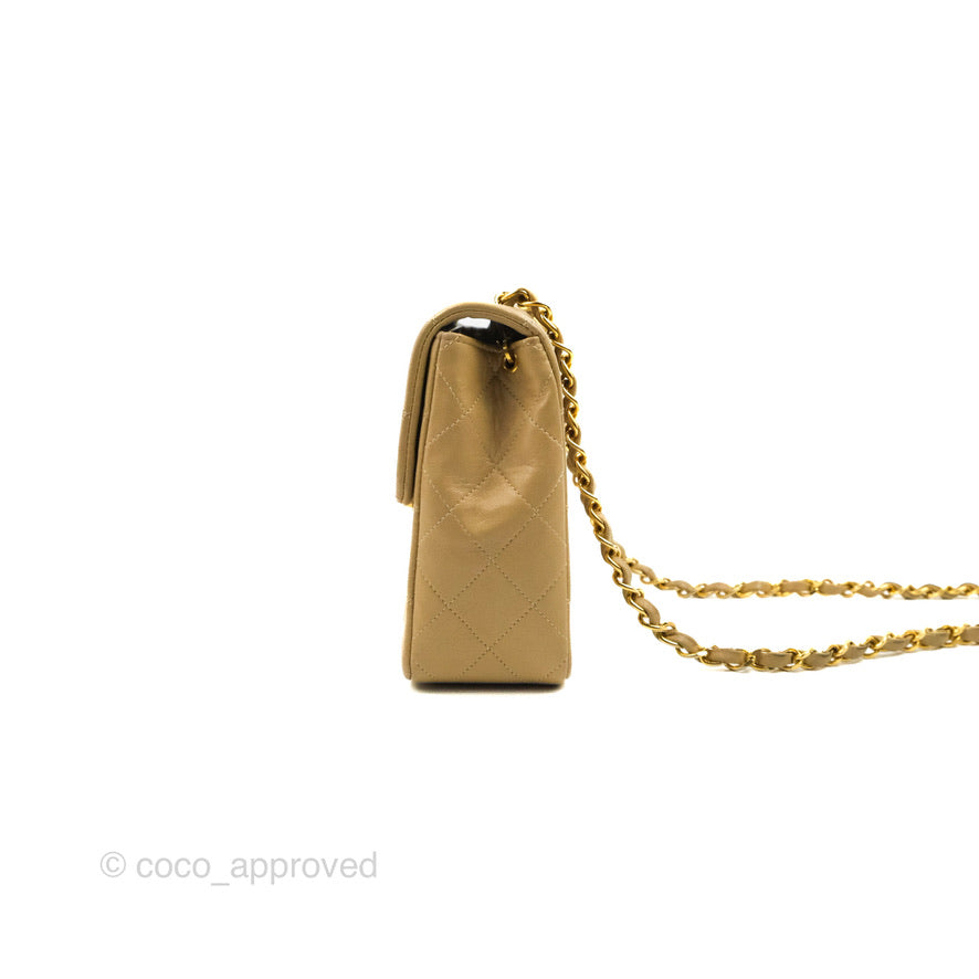 Chanel Vintage Square Flap Bag Beige Lambskin 24K Gold Hardware