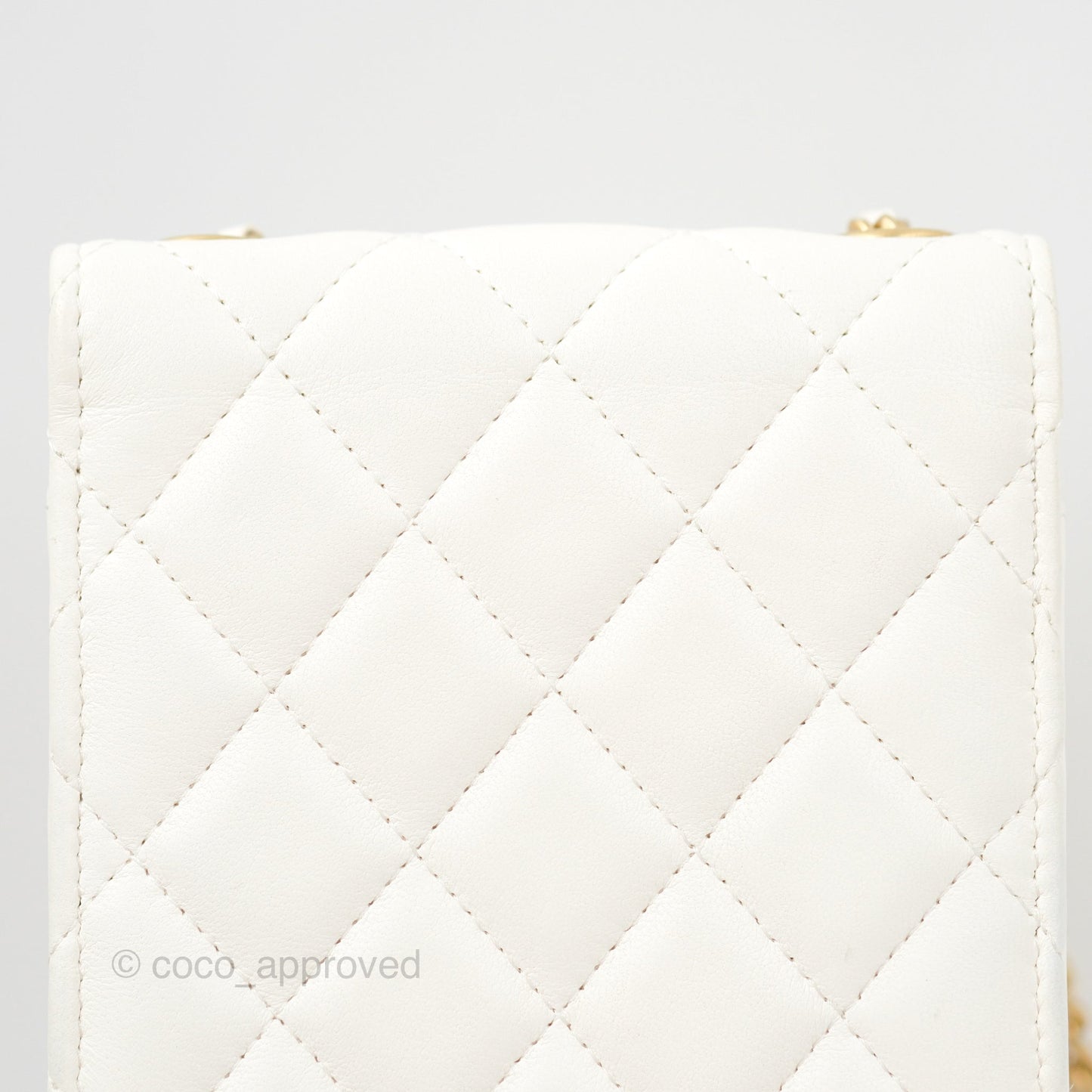 Chanel Quilted Pearl Crush Phone Holder With Chain White Lambskin