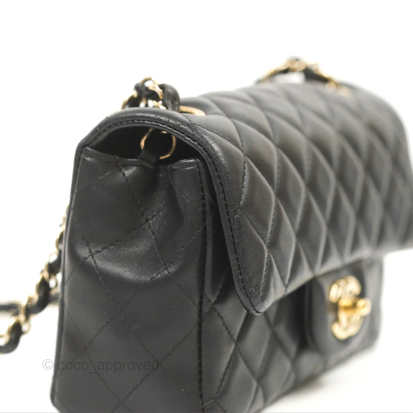 Chanel Quilted Mini Rectangular Flap Black Lambskin Gold Hardware