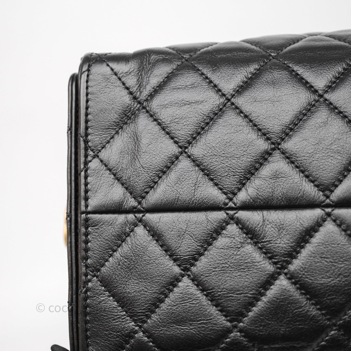 Chanel 25 Medium Black Crumpled Calfskin Aged Gold Hardware