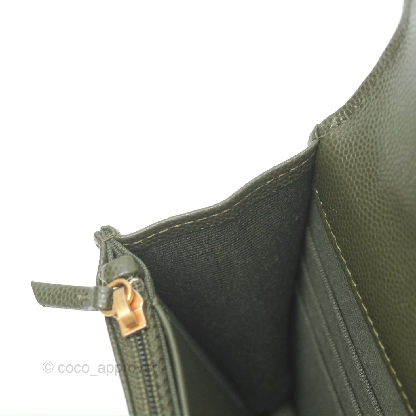 Chanel Coco First Wallet On Chain WOC Dark Olive Green Caviar Gold Hardware 22K