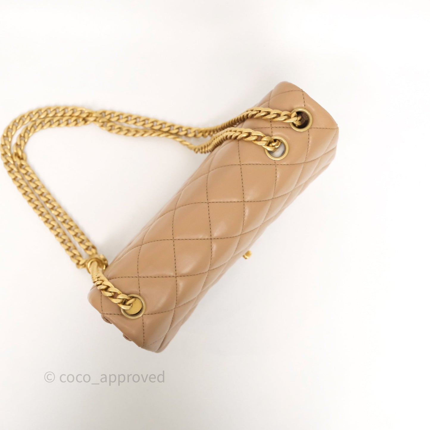 Chanel Medium All Slide Adjustable Chain Flap Bag Beige Lambskin Aged Gold Hardware