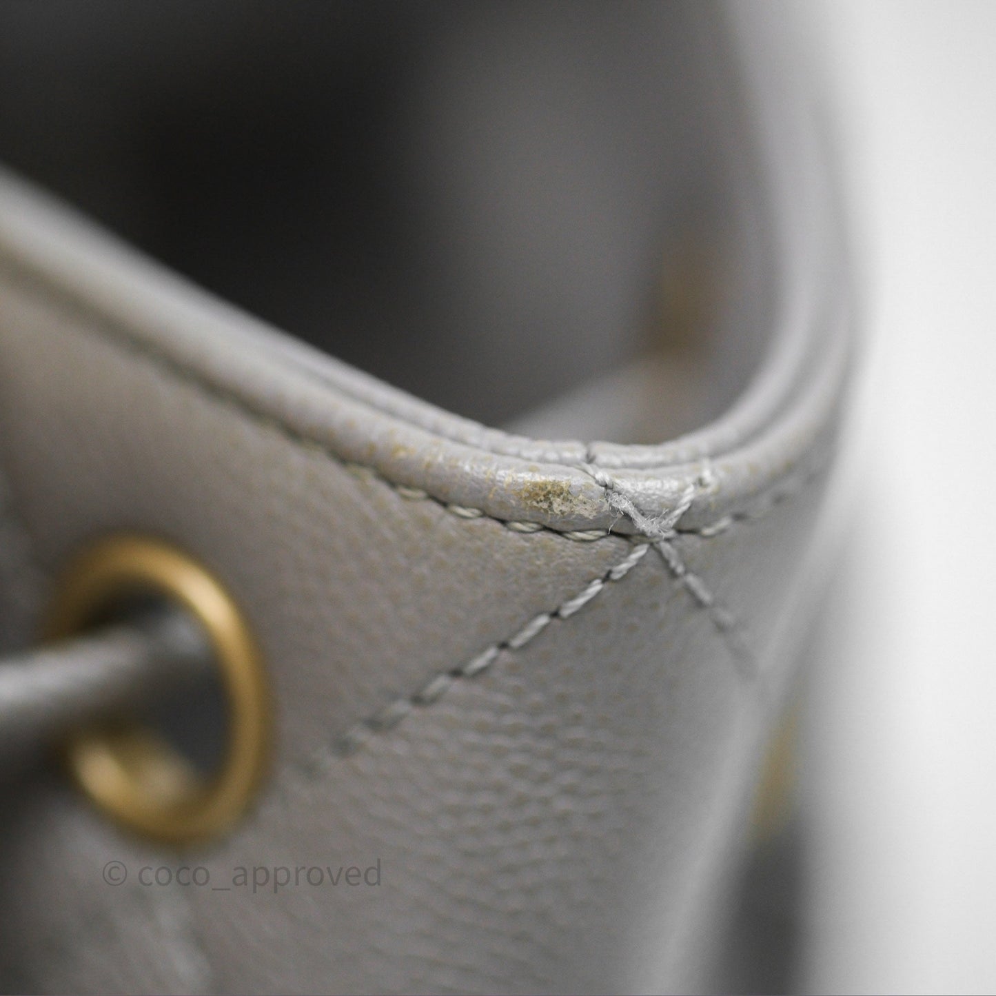 Chanel Drawstring Bucket Bag Grey Grained Calfskin Aged Gold Hardware