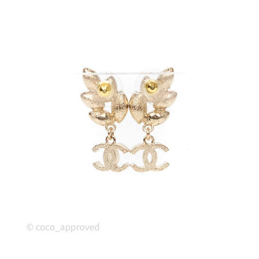 Chanel Crystal Leafy CC Earrings Gold Tone 22K